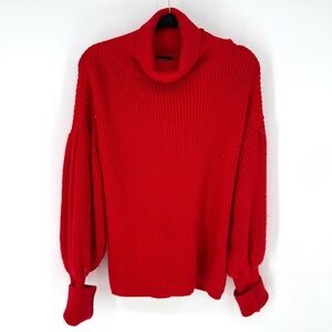 Topshop cottagecore balloon, sleeves turtleneck, red oversized Sweater